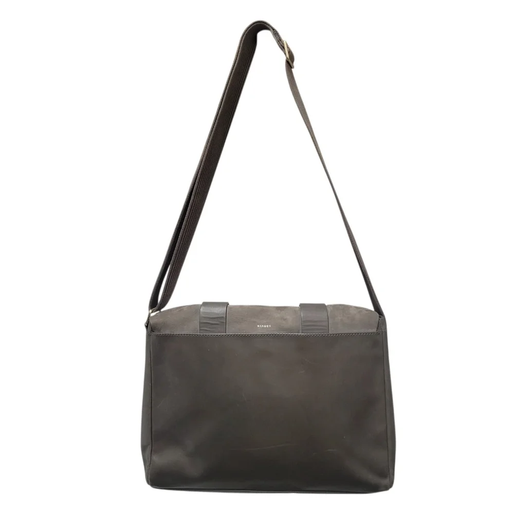 SKAGEN Men Gray Messenger Genuine Cowhide Leather Crossbody Laptop Crossbody Bag